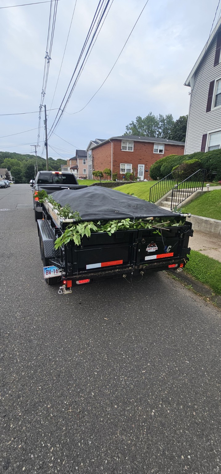 Covered Dumpy trailer loaded with branches after a Bristol yard cleanup